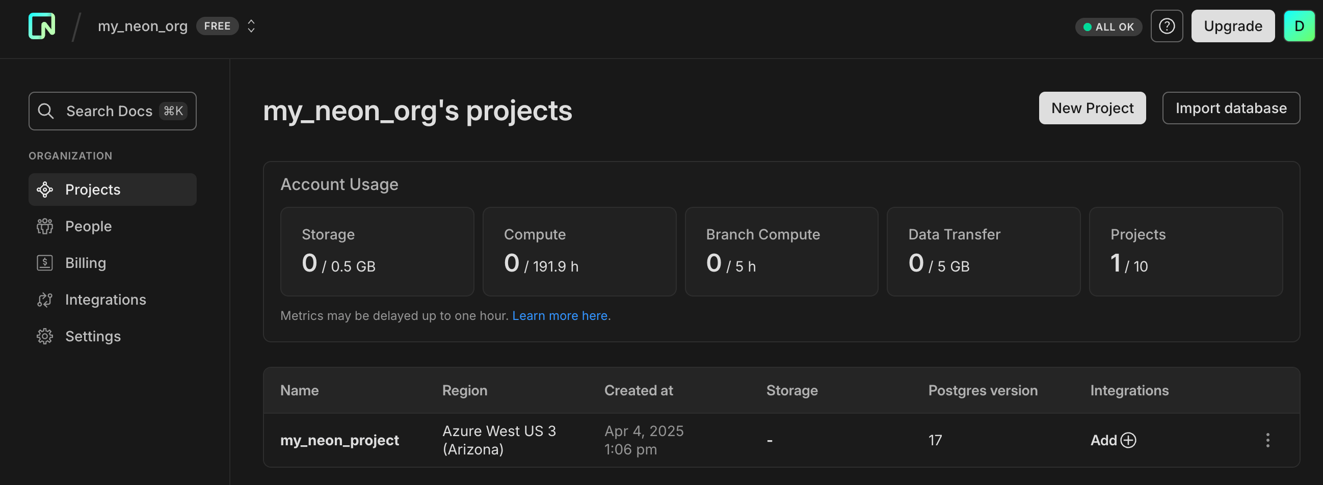 Project page in Neon